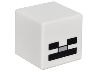LEGO 19729pb004 - Minifigurka, Hlava, Upravená krychle s pixelovanýma černýma očima, světle modrošedým nosem a černým vzorem na ústech (Kostra z Minecraftu)