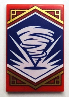LEGO 26603pb227 - Dlaždice 2 x 3 s bílou tornádovou spirálou na tmavě fialovém pozadí se zlatým ozdobným vzorem (Banner s rovnováhou Ninjago)