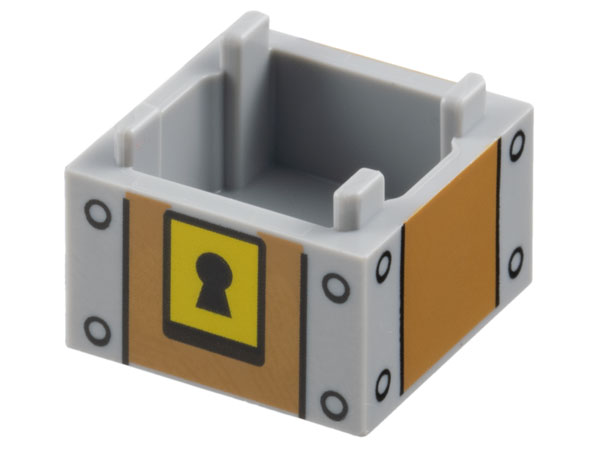 LEGO 2821pb03 - Kontejner, krabice 2 x 2 x 1 - horní otvor s vyvýšeným vnitřním dnem se středními nugátovými panely, černá klíčová dírka na žlutém pozadí a vzor nýtů (Super Mario Treasure Chest Block)