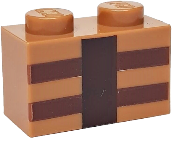 LEGO 3004pb123 - Kostka 1 x 2 s červenohnědým a tmavě hnědým vzorem čar na řemeslném stole Minecraft