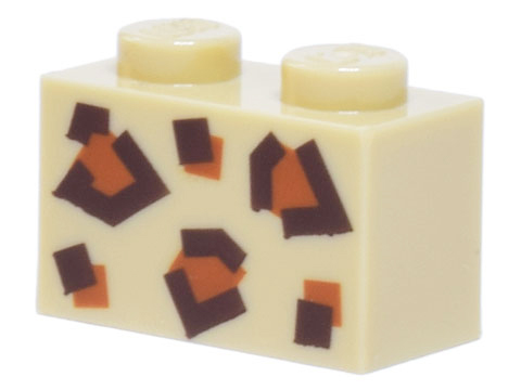 LEGO 3004pb270 - Kostka 1 x 2 s tmavě hnědým a tmavě oranžovým zvířecím vzorem