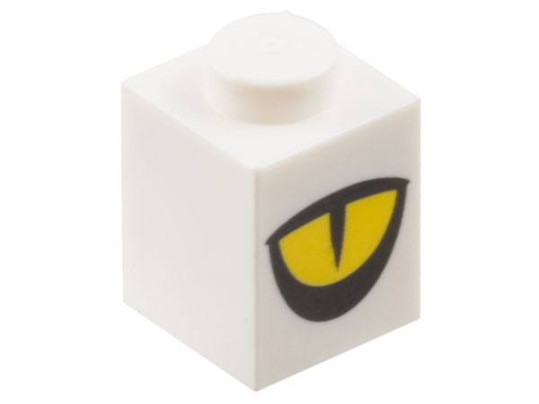 LEGO 3005pb061 - Kostka 1 x 1 se žlutým okem, částečně zavřeným, vzor černé štěrbinové zornice