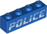 LEGO 3010pb332 - Kostka 1 x 4 s jasně světle modrým a bílým vzorem „POLICE“