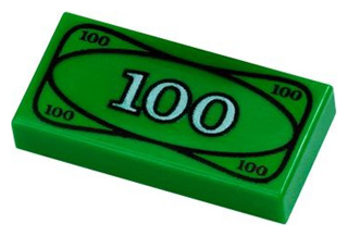 LEGO 3069px7 - Dlaždice 1 x 2 s měnou / penězi, vzor 100 bankovek / bankovek