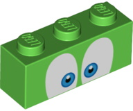 LEGO 3622pb125 - Kostka 1 x 3 s tmavě azurovýma a černýma očima na bílém pozadí (Super Mario Larry Horní strana)