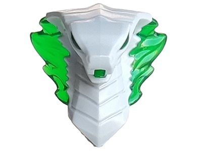 LEGO 41201pb02 - Minifigurka, Hlava, Upravený had, Kobra s otevřenou tlamou s vylisovanýma transzelenýma očima, jazykem a plameny na vzoru s otevřenou kapucí