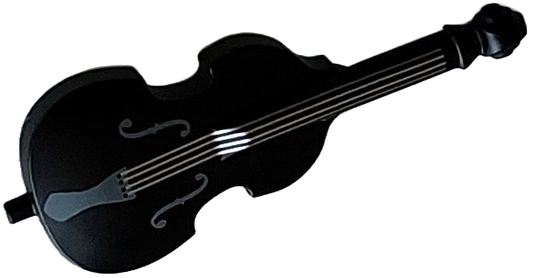 LEGO 80444pb02 - Minifigurka, Hudební nástroj, Kontrabas se světle modrošedým struníkem a otvory ve tvaru F a stříbrným vzorem strun.