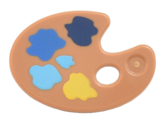 LEGO Part 93551pb02 - Minifigure, Utensil Paint Palette with Yellow, Medium Azure, Blue, and Dark Blue Paint Splotches Pattern