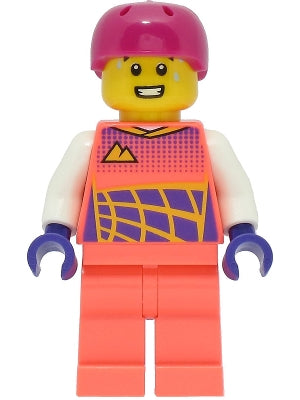 LEGO cty1470 - Cyklista - Muž, Korálová závodní kombinéza, Purpurová helma