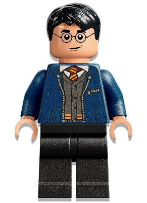LEGO hp346 - Harry Potter - Tmavě modrá otevřená bunda přes nebelvírský kardigan, černé nohy