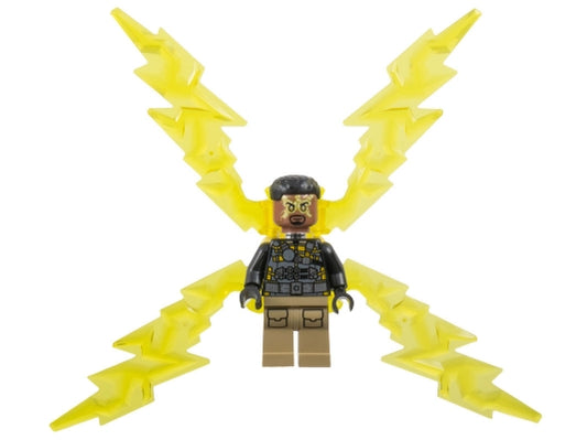 LEGO sh0891 - Electro - Černo-tmavě hnědý oblek, středně hnědá hlava, velká elektrická křídla