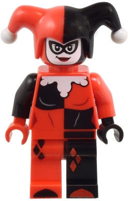 LEGO sh0959 - Harley Quinn - Šaškova čepice, černé a červené ruce, zaoblený límec