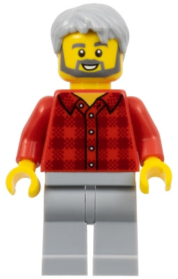 LEGO twn387 - Muž, červená kostkovaná flanelová košile, světle modrošedé nohy, světle modrošedé vlasy, tmavě modrošedé vousy
