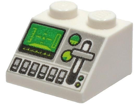 LEGO 3039pb143 - Sjezdovka 45 2 x 2 se zelenou ovládací obrazovkou, ukazateli, světle modrošedou pákou a stříbrnými tlačítky
