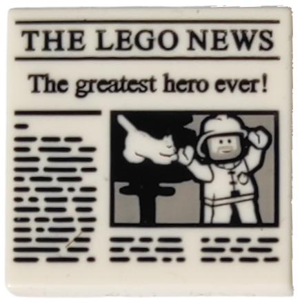 LEGO 3068pb1105 - Dlaždice 2 x 2 s novinami 'THE LEGO NEWS' a vzorem 'Největší hrdina všech dob!'