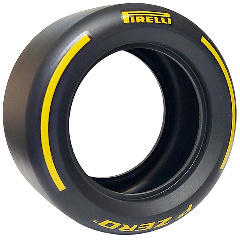 LEGO 4410pb02 - Pneumatika 81,6 mm D. x 44 mm Hladká se žlutým vzorem 'PIRELLI', 'P ZERO' a obloukovým vzorem