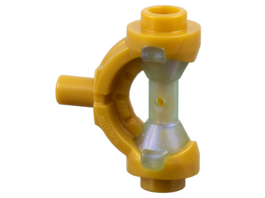 LEGO Part 5330pb01 - Minifigure, Weapon Hilt with Curved Guard and Bar with Molded Satin Trans-Light Blue Hourglass Handle Pattern