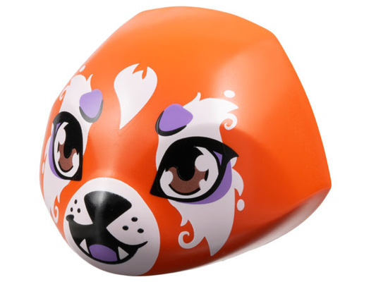 LEGO Part 5722pb01 - Creature Head Large Smooth with 6 Studs and Axle Holder on Back with Medium Nougat Eyes, White Muzzle and Fur, Black Nose, Medium Lavender Tongue, Spots, and Eye Shadow Pattern