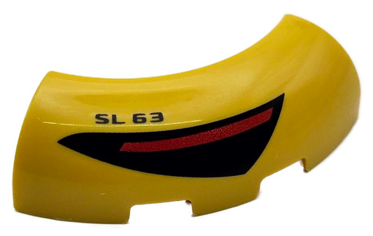 LEGO 65617pb01R - Kostka, zaoblený roh 3 x 3 bez cvočků s černobílým a červeným zadním světlem a vzorem 'SL 63'