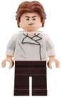 LEGO sw1371 - Han Solo - Bílé tričko s vráskami vpředu a vzadu, tmavě hnědé nohy, vlnité vlasy